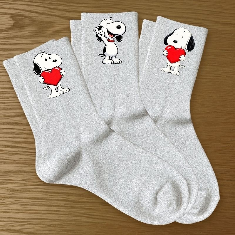 Kit 3 Pares Meias Snoopy Femininas Algodão Premium Super Confortável Estampa Fofa Casual Academia