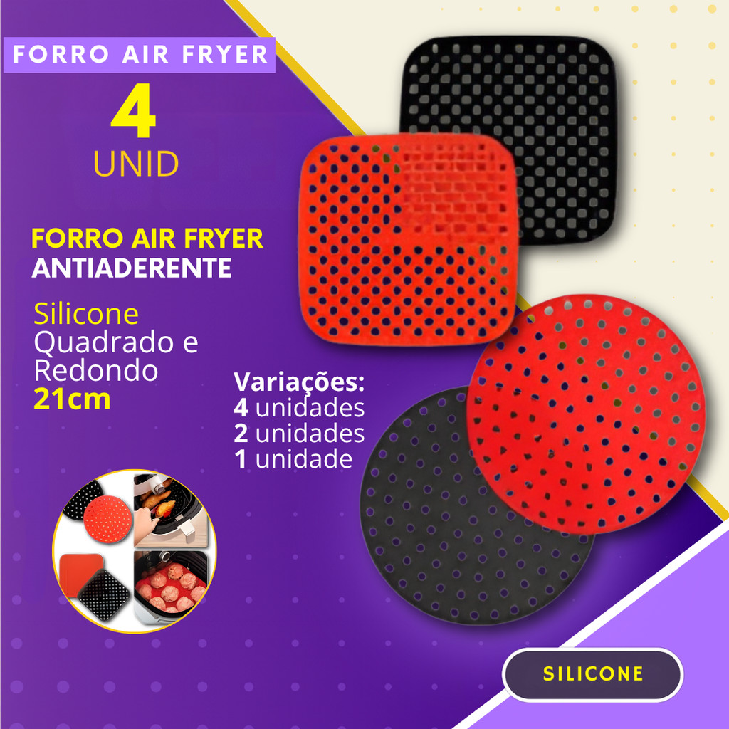 4/2/1- Forro Protetor Fogão de Indução e Air Fryer Silicone Redondo 22cm e Quadrado 21cm