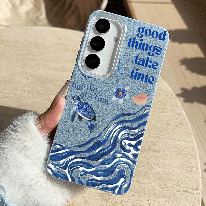 Oceano Azul Capa Capinha Para Samsung Galaxy A03 A05 A15 A16 A17 A32 A34 A36 A56 S20 S21 S23 S34 S25 S26 Glitter Caso De
