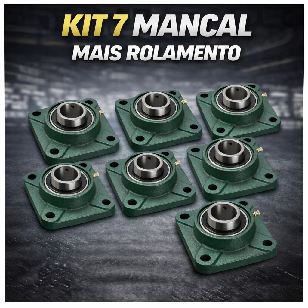 Ucf 204-12 Kit 7 Mancal Quadrado + Rolamento Eixo Int 3/4