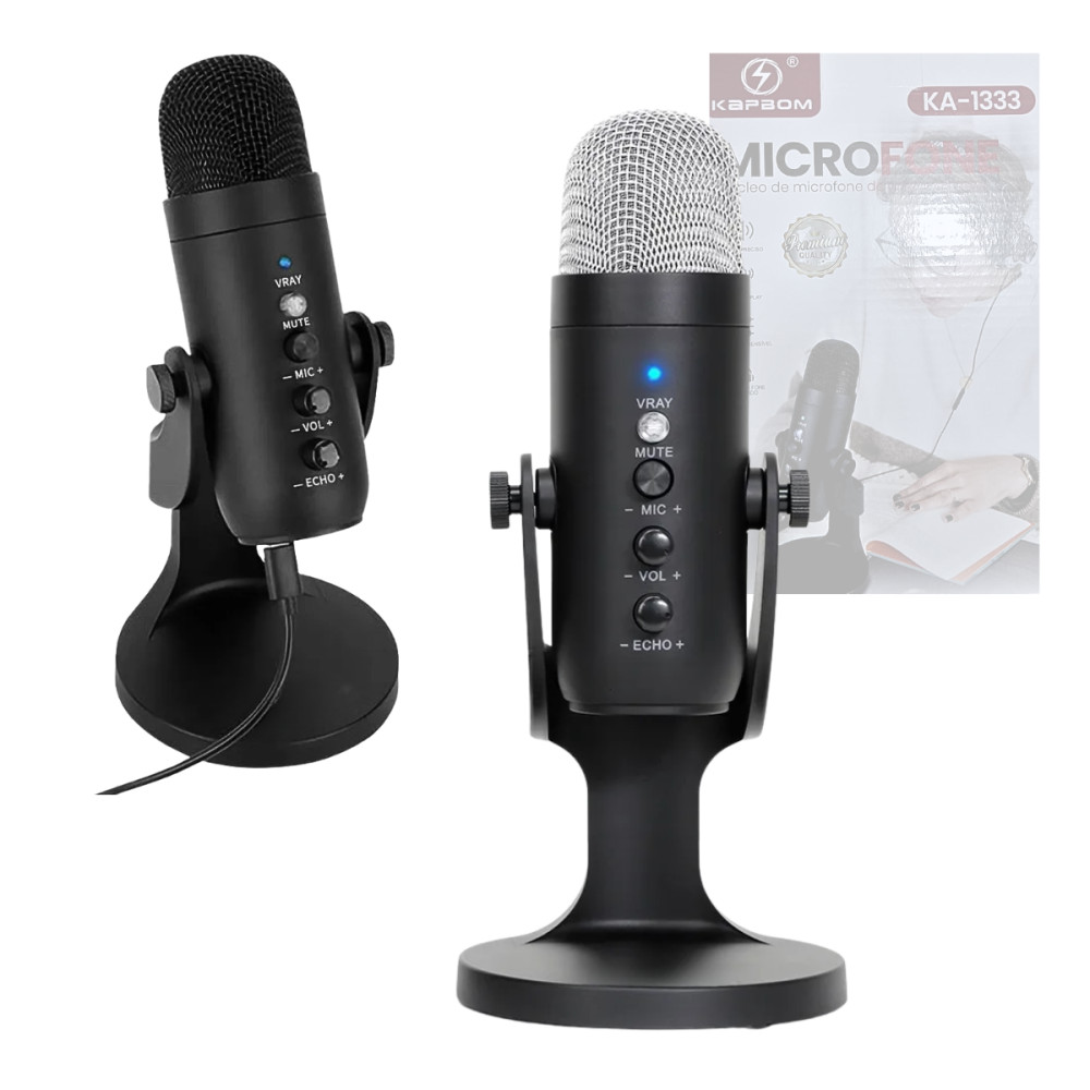 Microfone Condensador Mesa USB Gamer Rotação 360 Kapbom KA-1333