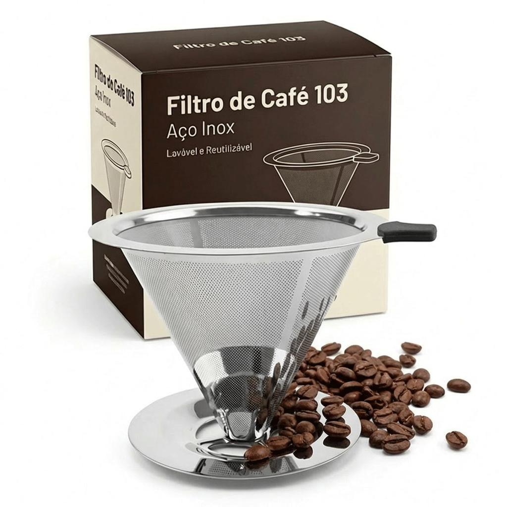 Coador Filtro de Café Inox 103/102 Reutilizável - Aço Inoxidável Grande Sem Papel