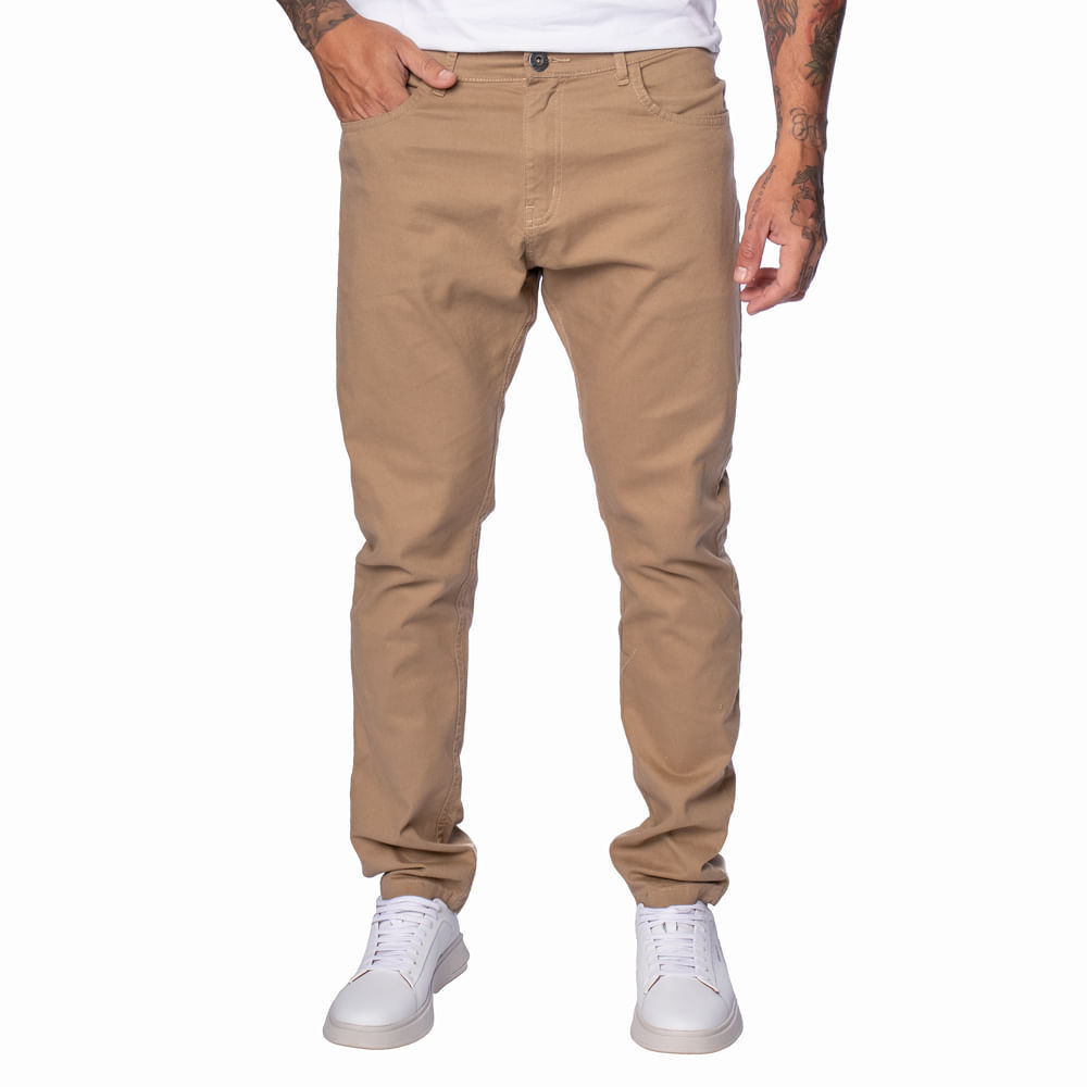 Calça Sarja Masculina Gangster Reta Caqui