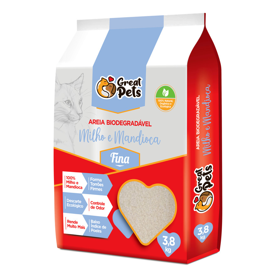 Kit c/ 5 Areia Biodegradável Milho E Mandioca Grossa Great Pets 3,8kg