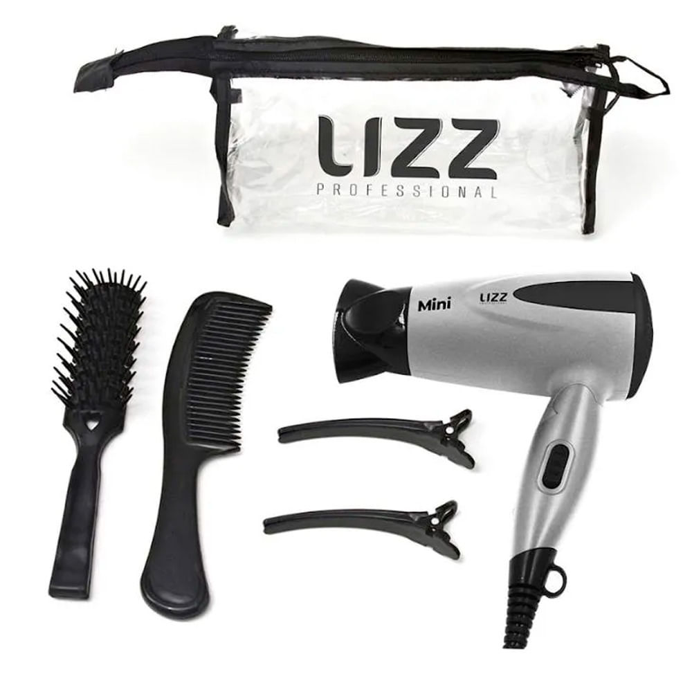 Secador Mini com Kit Viagem Prata Bivolt (1200W) - Lizz Pro em Oferta na Shopee