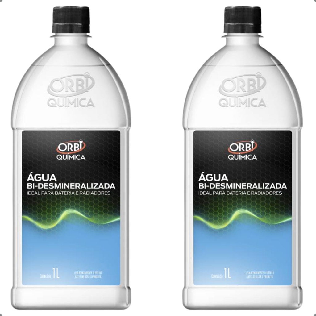 Kit 2 Agua Bi-Desmineralizada Orbi Química 1L Para Radiador e Bateria Diluição Aditivo Pura Original