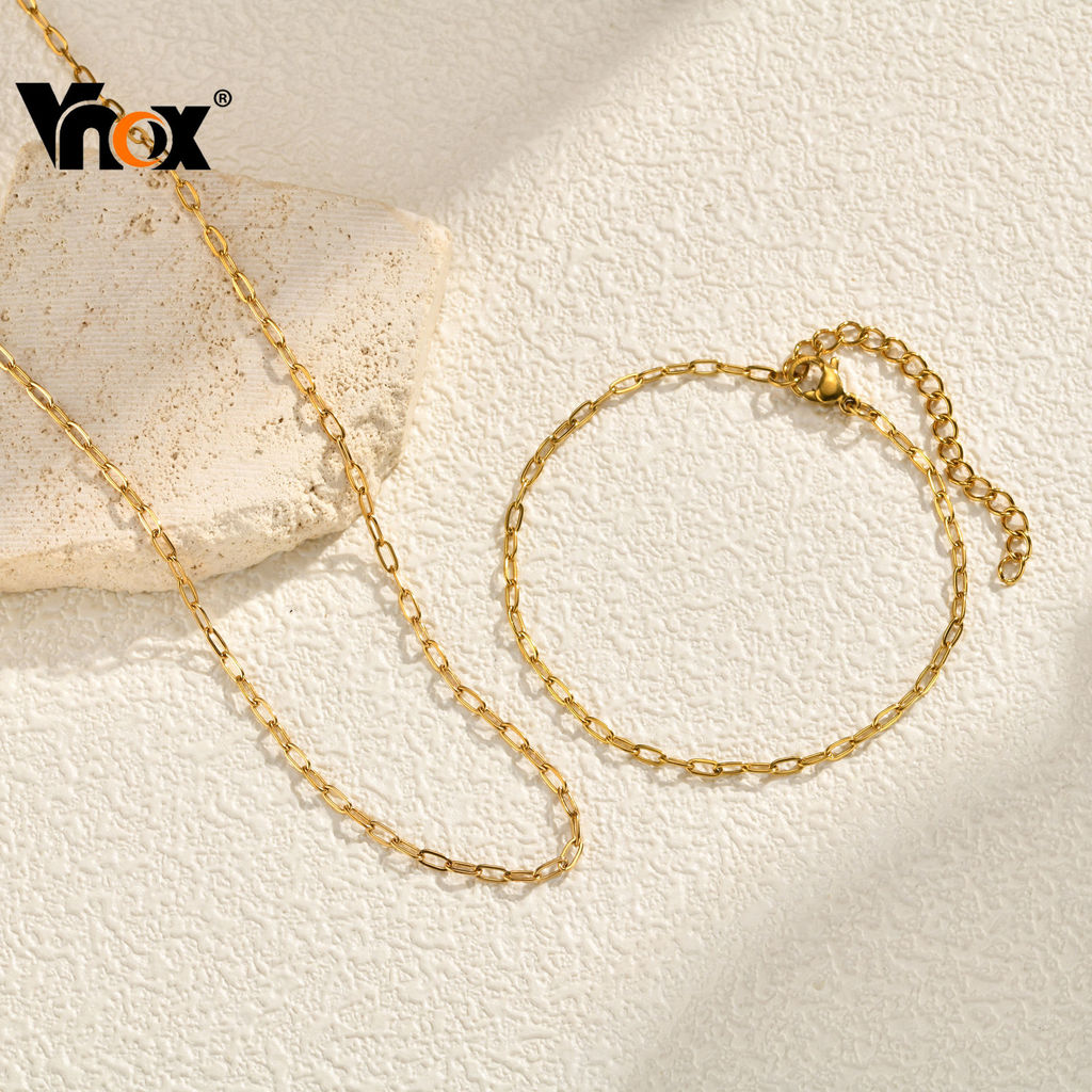 Vnox Pulseiras De Ouro Para Mulheres Na Moda 14K Banhado A Delicado Clipe De Papel Cubano Grânulo Link Ajustável Corrent