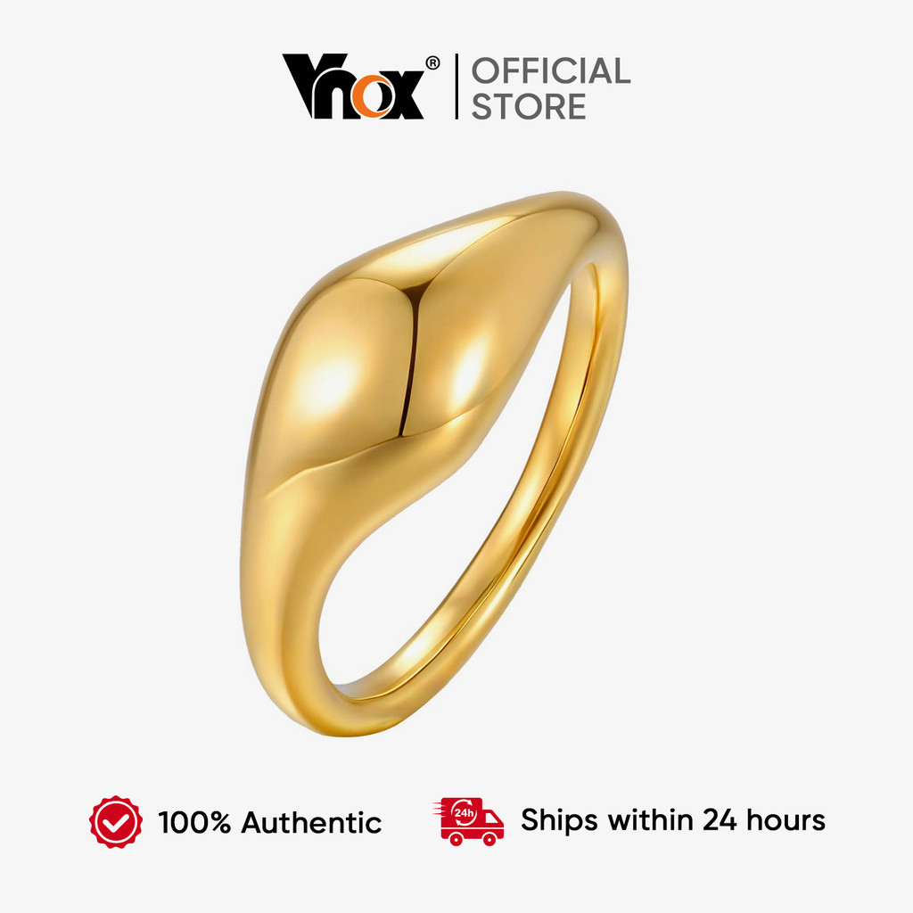 Anel De Superfície Lisa Irregular Vnox Para Mulheres E Meninas , Geométrico De Aço Inoxidável Dourado 18K Presente De Jo