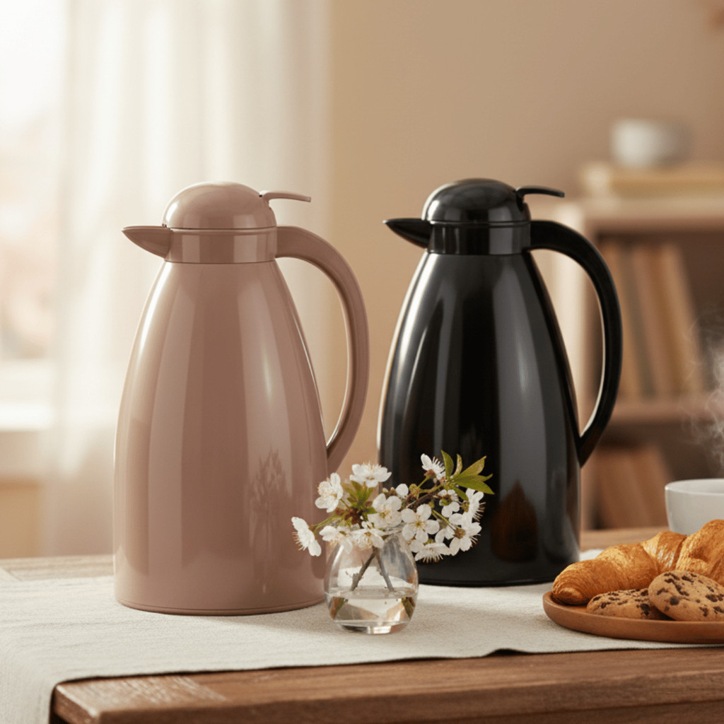 Garrafa Térmica 1L Louvre Preto Bege - Wincy / Café Chá / Jarra Térmica 1 Litro Mesa Escritório