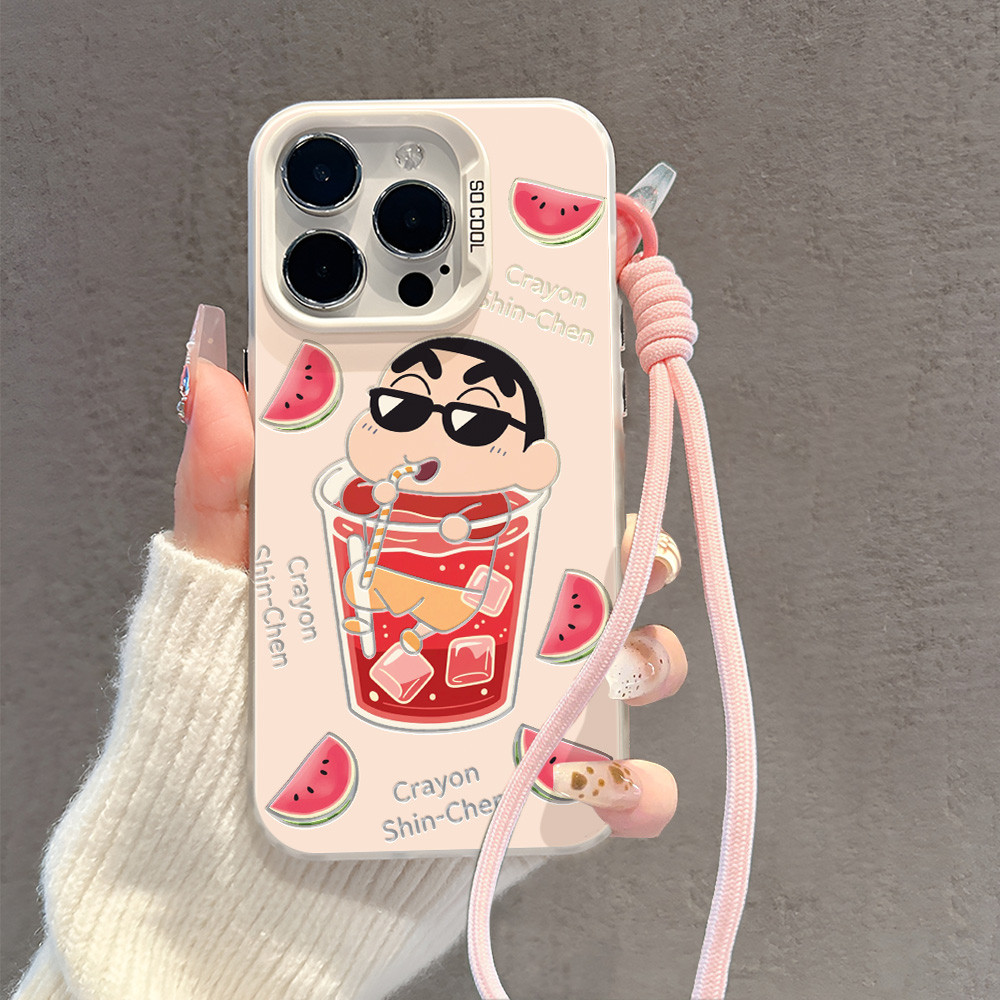 Capa Capinha Para iPhone 17 PRO PROMAX 16 11 12 13 14 15 xs XR com estampa de Shin-chan bebendo suco de melancia T00058