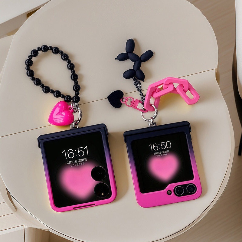 Lusuo Capa De Dobradiça De Corrente De Cor Gradiente Com Pingente Para Samsung Galaxy Z Flip 3 4 5 6 7 Razr 50 60 Ultra
