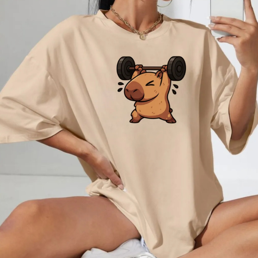 Camisa Camiseta Feminina Capivara Academia 100% Algodão Estilosa Confortavel Casual Moderna
