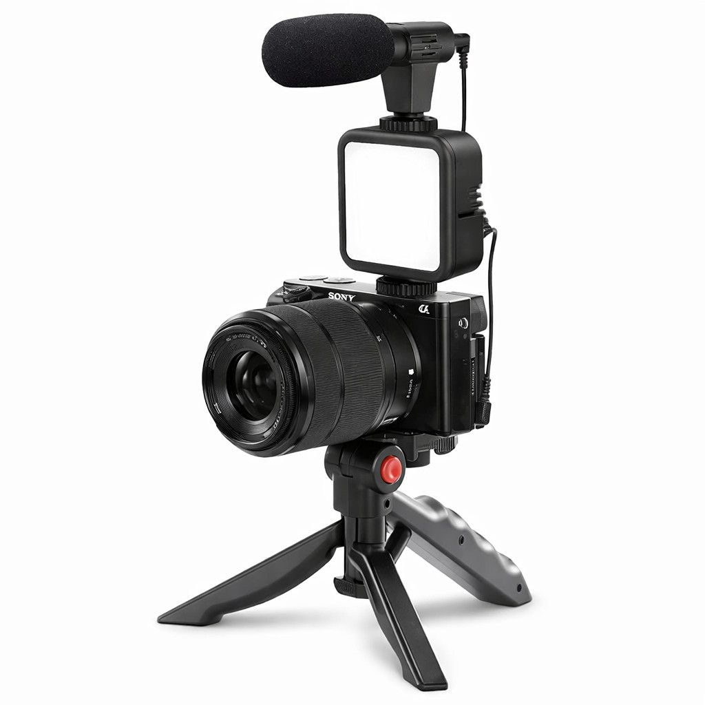 Kit de gravação Fotografia para vídeo luz LED microfone tripé dobrável suporte celular bluetooth