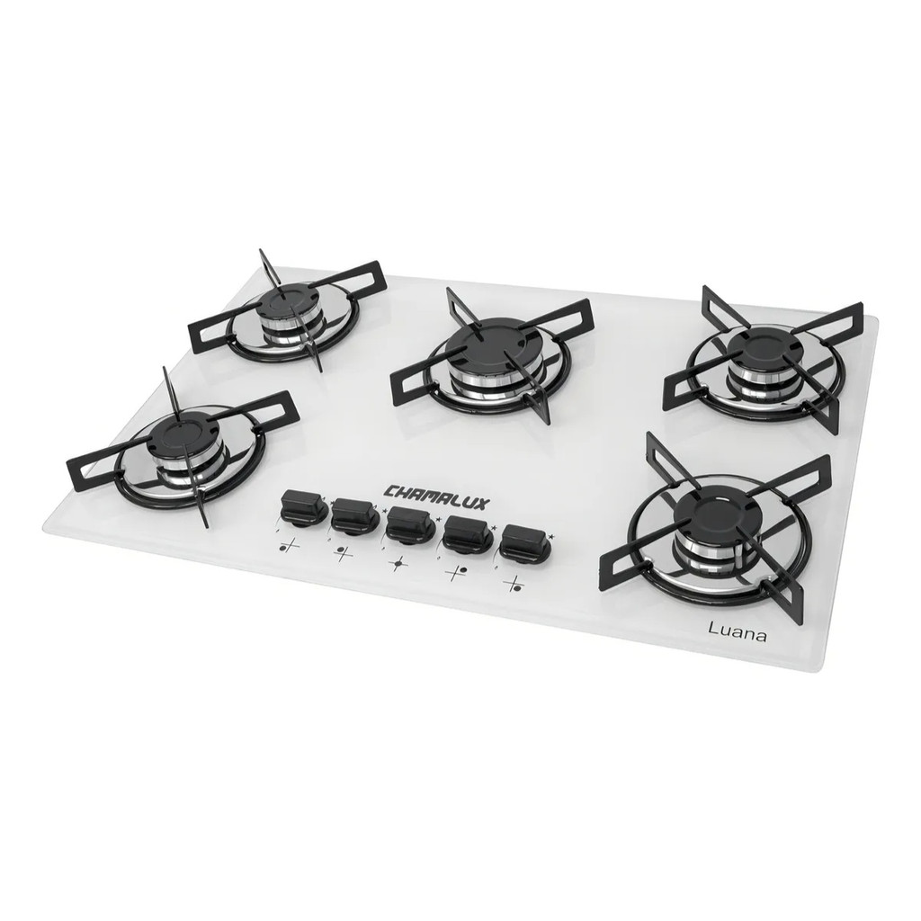 COOKTOP 5 BOCAS CHAMALUX BIVOLT ULTRA CHAMA TREMPE ARAMADA BRANCO