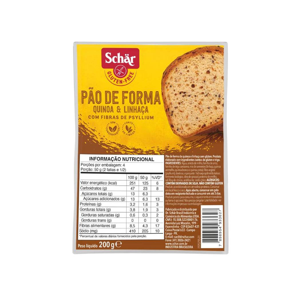 Pão de Forma Quinoa e Linhaça Schar 200g