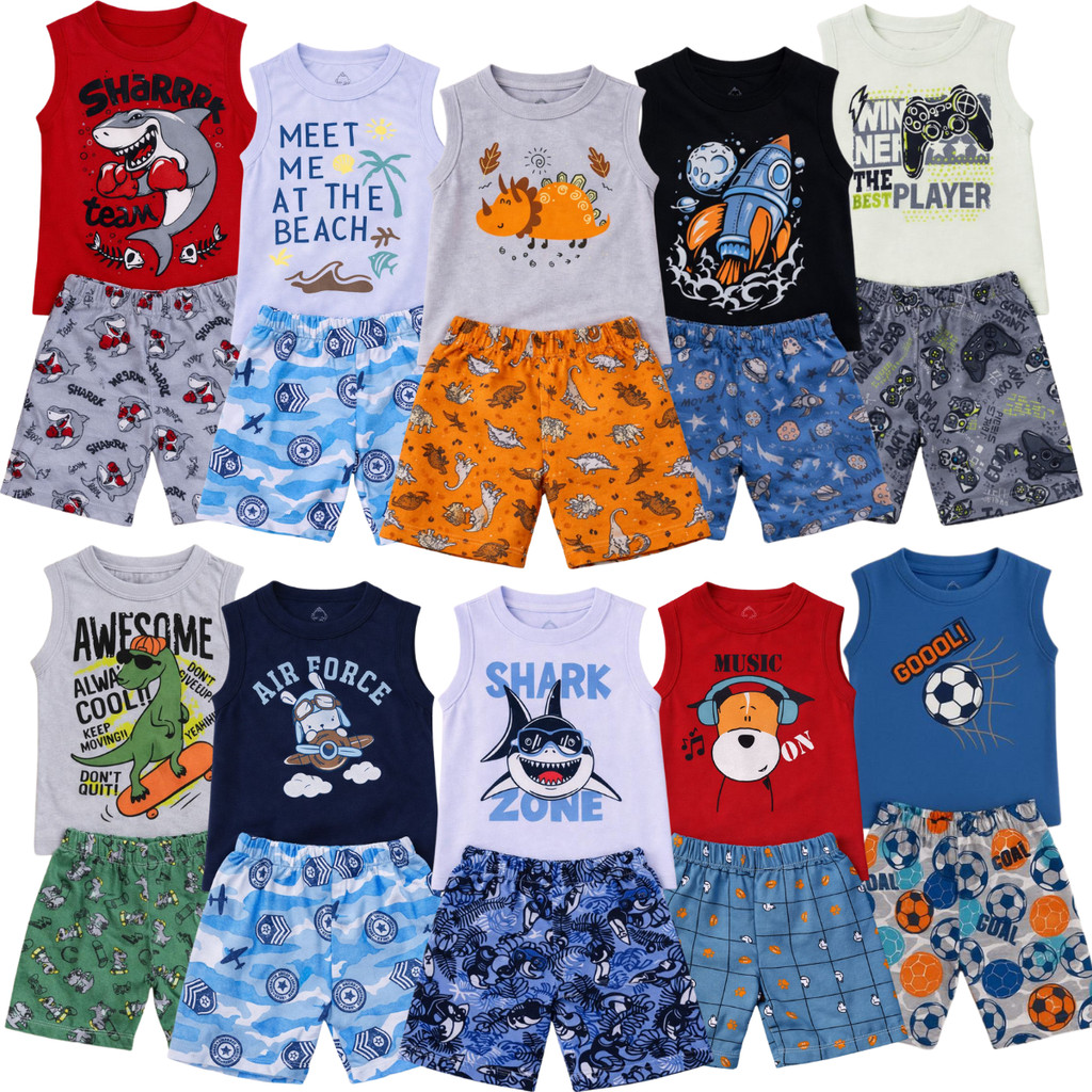 Kit 10 Peças Roupa Infantil Calor Masculino - 5 Conjunto Regata Verão Menino Moletinho Criança e Bebe 5 Camiseta 5 Short em Oferta na Shopee