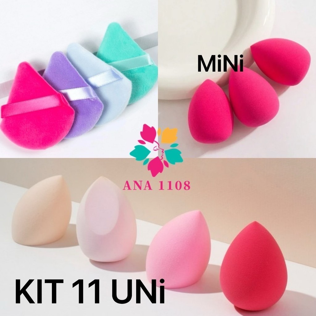 ANA1108 Kit 11 unidades Esponja Triangular Para Pó De Veludo Maquiagem em Oferta na Shopee