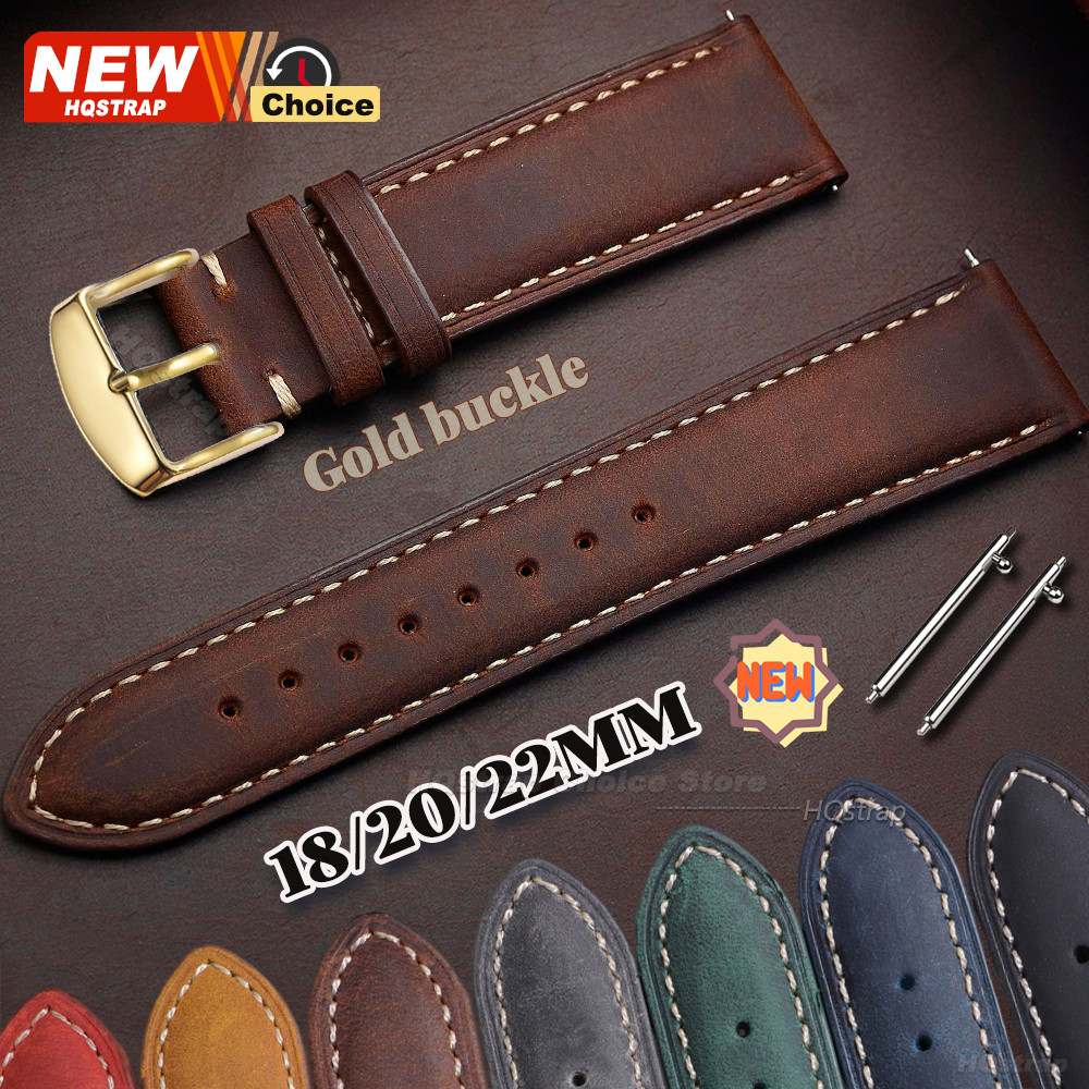 Pulseira De Relógio De Couro Genuíno Vintage Com Fecho Dourado , 18mm 20mm 22mm 14mm 16mm 24mm , De Liberação Rápida Par