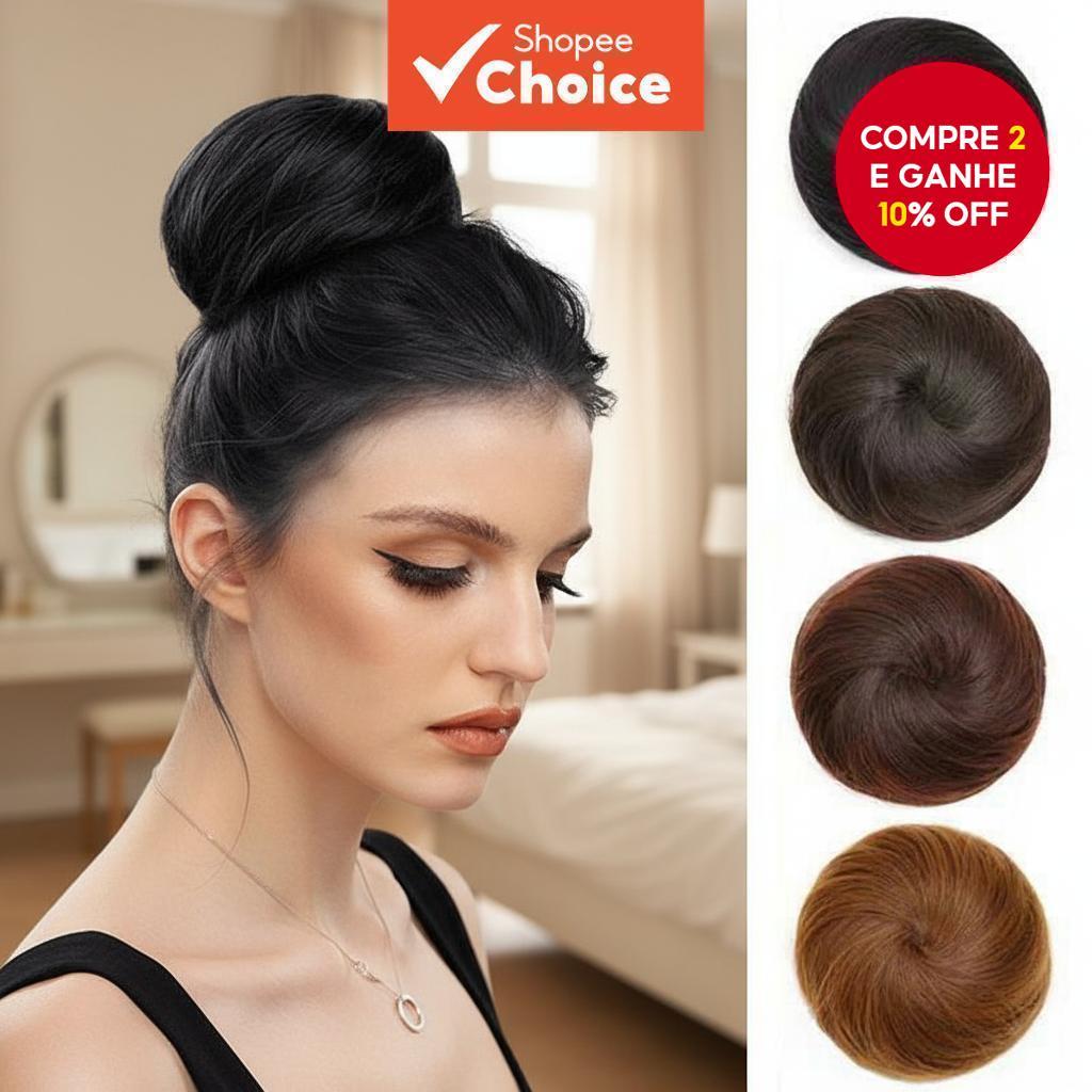 Coque de cabelo sintético elegante em forma de rosquinha - Criador de coque e rabo de cavalo instantâneo para mulheres em Oferta na Shopee