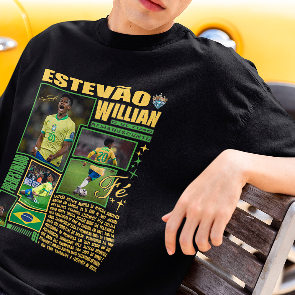 Camisa Masculina Estevão Willian Brasil Seleção Brasileira Camiseta Futebol Jogador Algodão Premium