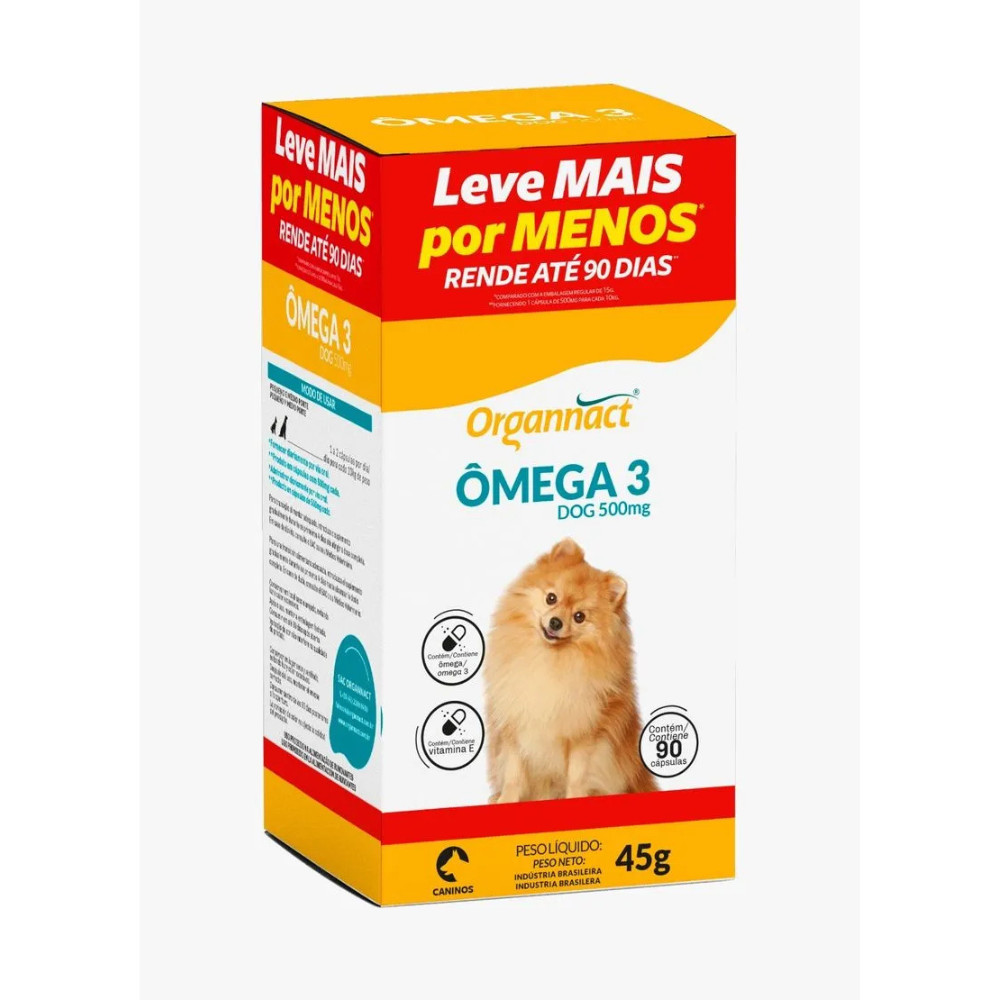 Omega 3 Dog 45g 500mg 90 Capsulas - Organnact