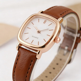 Relógio Quartzo Feminino Vintage Couro Marrom, Design Simples Elegante, Ótimo Acessório para Look Casual