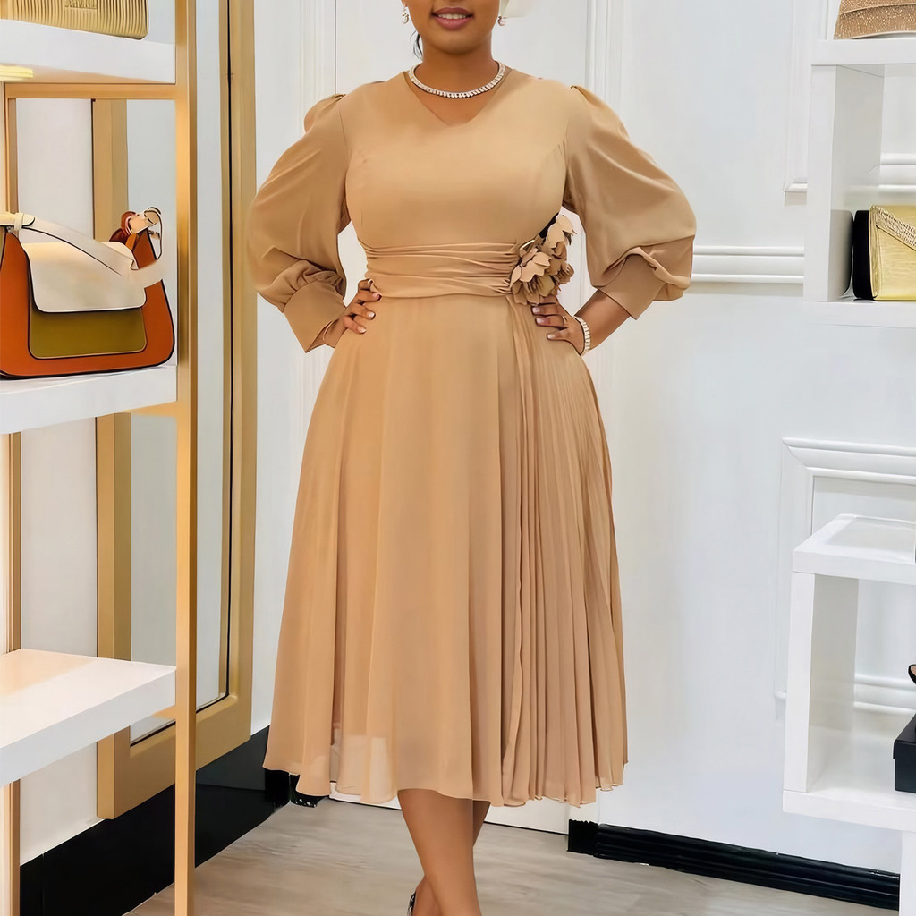 Novo vestido feminino estilo europeu americano elegante cor sólida saia evasê vestido vestido plus size roupa feminina