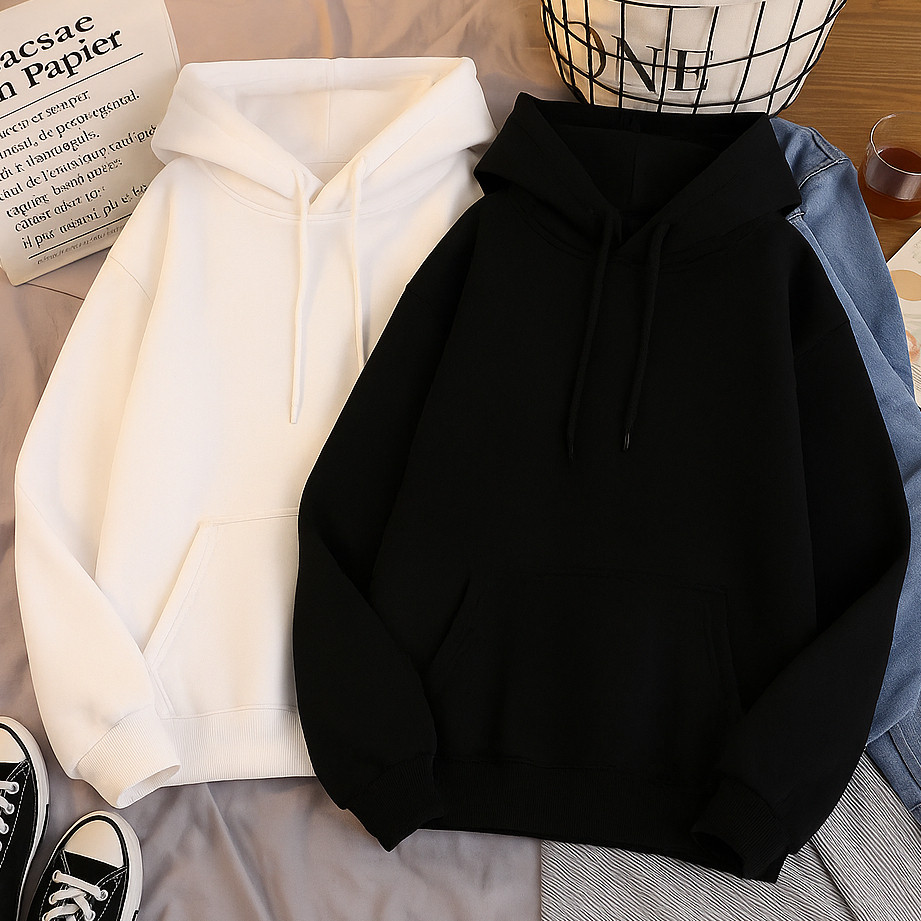 Moletom Canguru Liso Unissex Algodão Atacado Promoção Preto Sem Estampa Premium