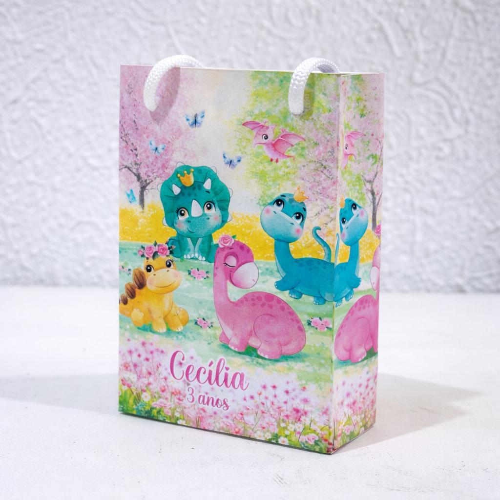 Sacolinha Dino Baby Menina | Personalizada Com Nome | Mimos Festa Aniversário Lembrancinhas Personalizados
