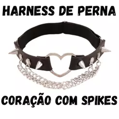 Cinta Liga Garter Perna Gótica Punk Feminina Coração Metálico Spikes Estilo Egirl Rock Alternativo