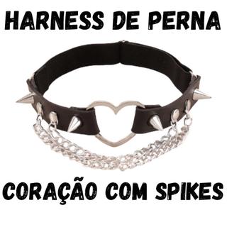 Cinta Liga Garter Perna Gótica Punk Feminina Coração Metálico Spikes Estilo Egirl Rock Alternativo