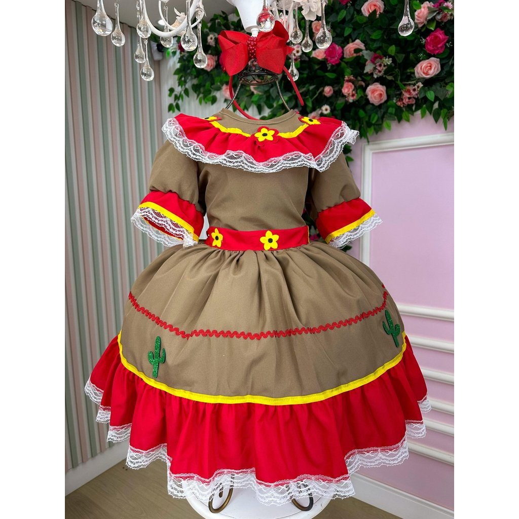 Vestido Fantasia Junino Cangaceira Maria Bonita Nordeste Forró Lampião
