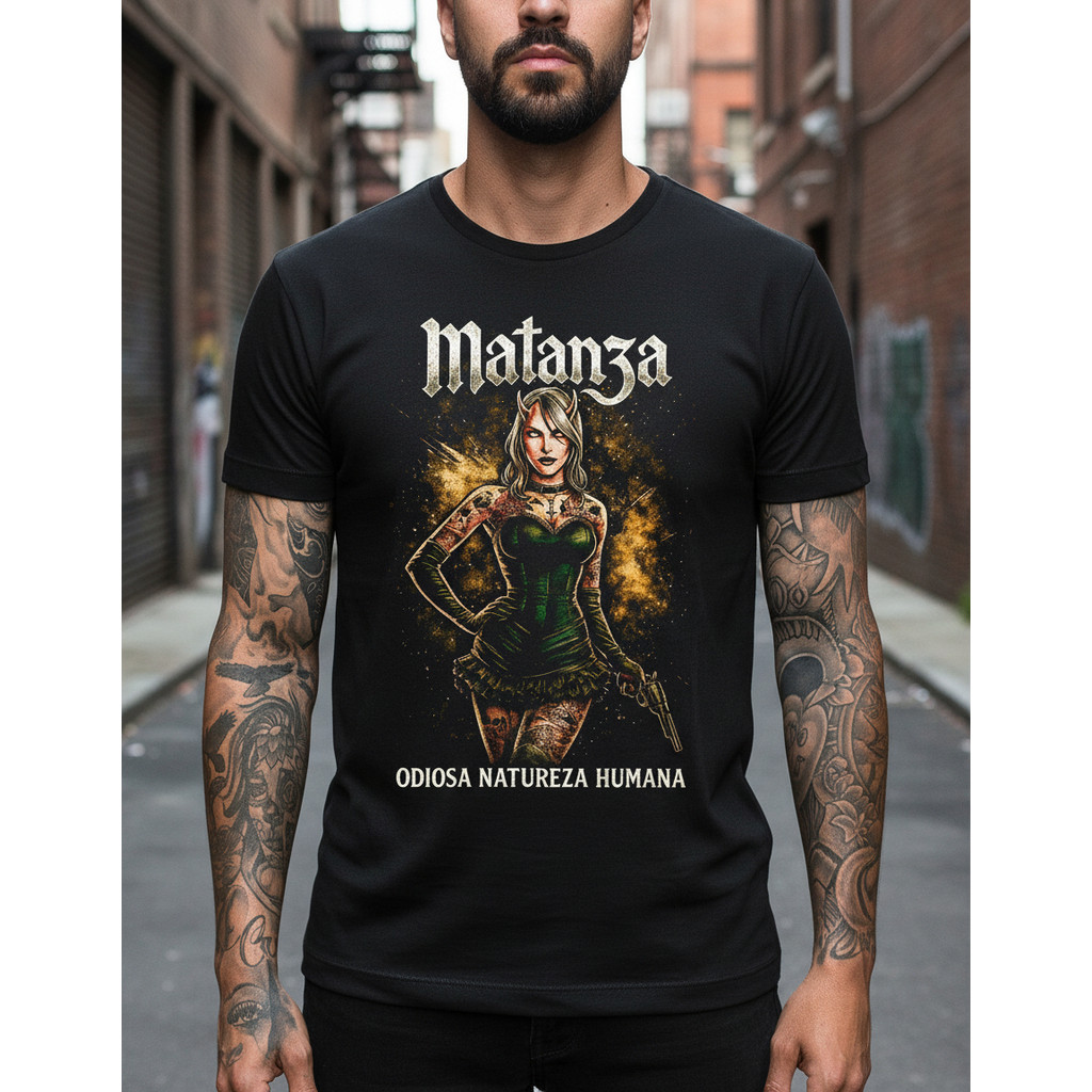 Camiseta Hardcore Rock Preta Algodão Camisa Matanza Masculin