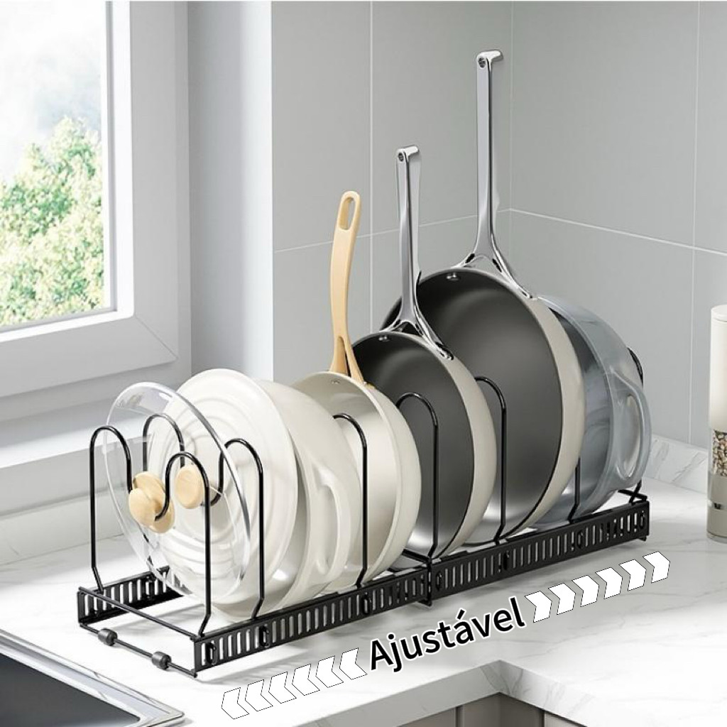 Organizador Versátil de Panelas e Tampas Ajustável Suporte Extensível para Utensílios de Cozinha