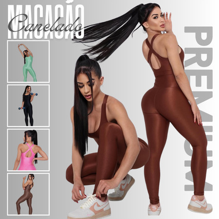 Macacão Canelado Premium Longo - Zero Transparência, Alta Performance, Tamanhos 40 a 46 em Oferta na Shopee