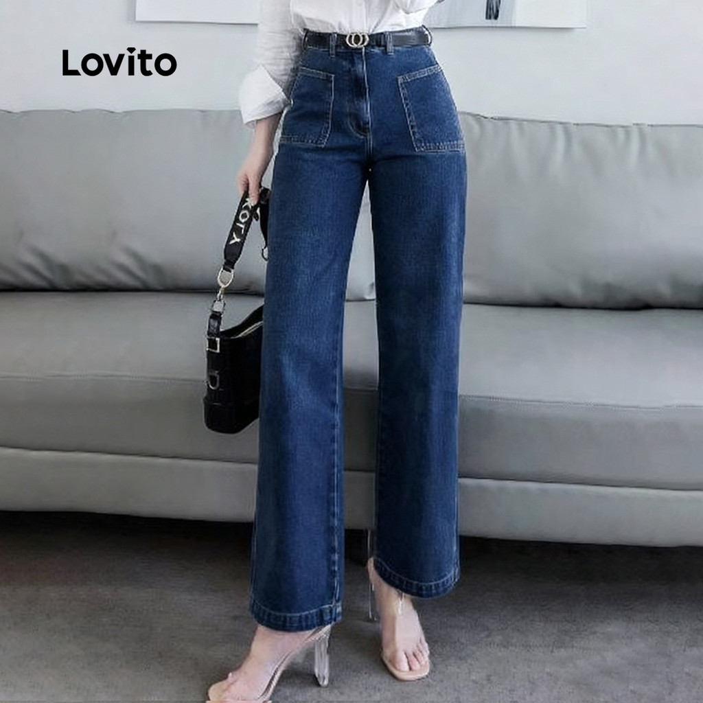 Lovito Jeans Elegantes Lavados Clássicos e Versáteis Jeans Cinza Azul para Mulheres Da Primavera/Verão LK2ED1350 em Oferta na Shopee
