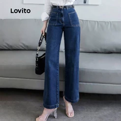 Lovito Elegante Calça Jeans Lavada Clássica E Versátil Em Tons De Cinza E Azul Para Mulheres Primavera/verão LK2ED1350