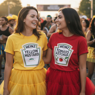 Kit 2 Camisetas Fantasia Carnaval Ketchup E Mostarda Dupla Amigas e Amigos Bloquinho Carnaval Em Algodão Unissex