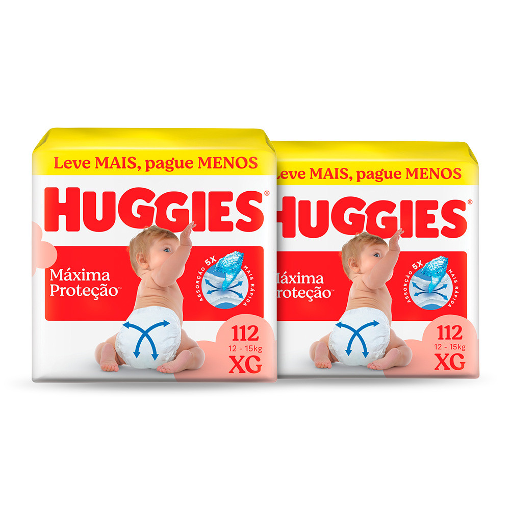 Kit 2 - Huggies Fralda Descartável Máxima Proteção XG - 112 Un