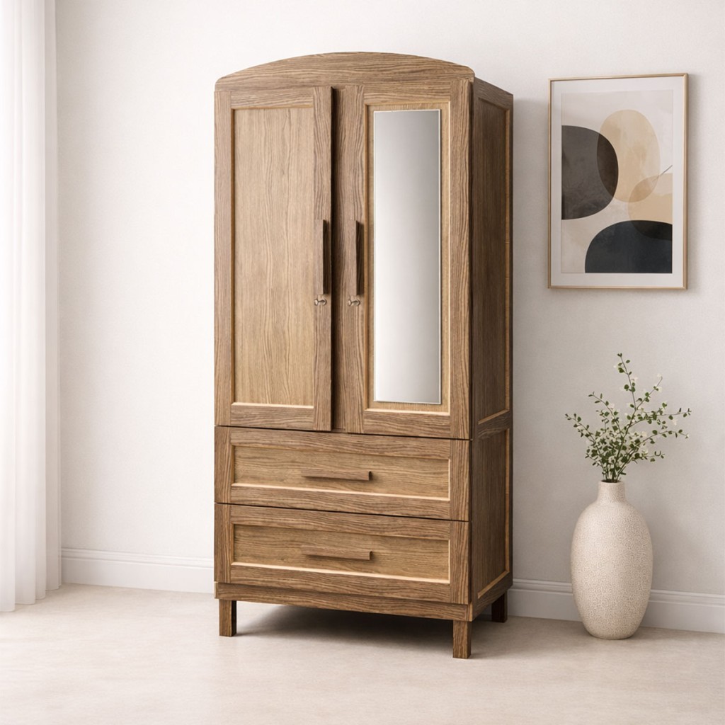 Guarda-Roupa Solteiro Bacuri 2 Portas 2 Gavetas com Espelho Imbuia Natural - Rodmóveis em Oferta na Shopee