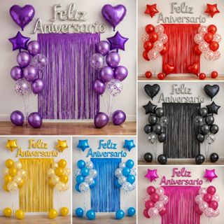 Kit Balão Metalizado Cortina Bexiga Feliz Aniversário Decoração de Festa Completa em Oferta na Shopee