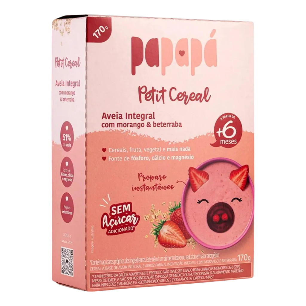 Cereal De Aveia Integral Morango E Beterraba Papapá 170g