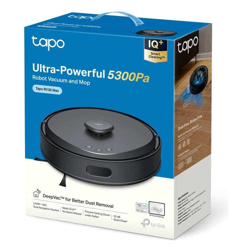 Aspirador de pó TP-Link Tapo Rv30 Max Robot Slim Mop 5300pa, cor preta