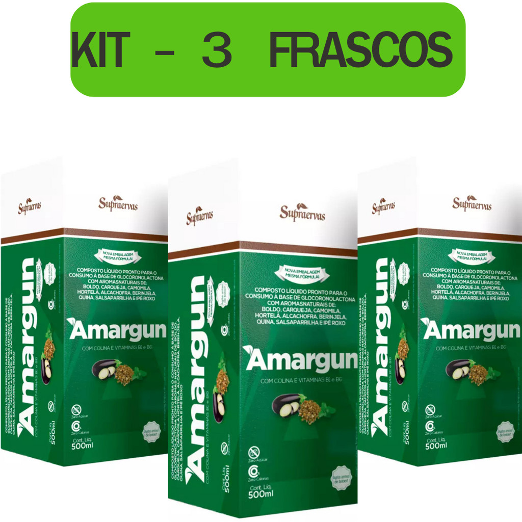 Amargun Digestivo Fígado Kit 3 Frascos  Amargo 500ml