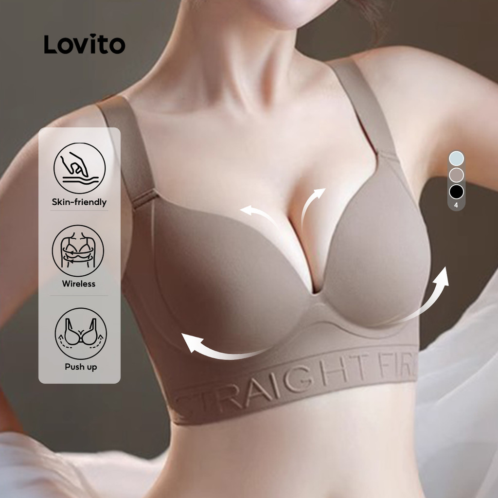 Lovito Bralette Casual com Copo 3D Anti-Caída e Ajustável Sem Fio de Contato Suave Push Up para Mulheres LNE121180 em Oferta na Shopee