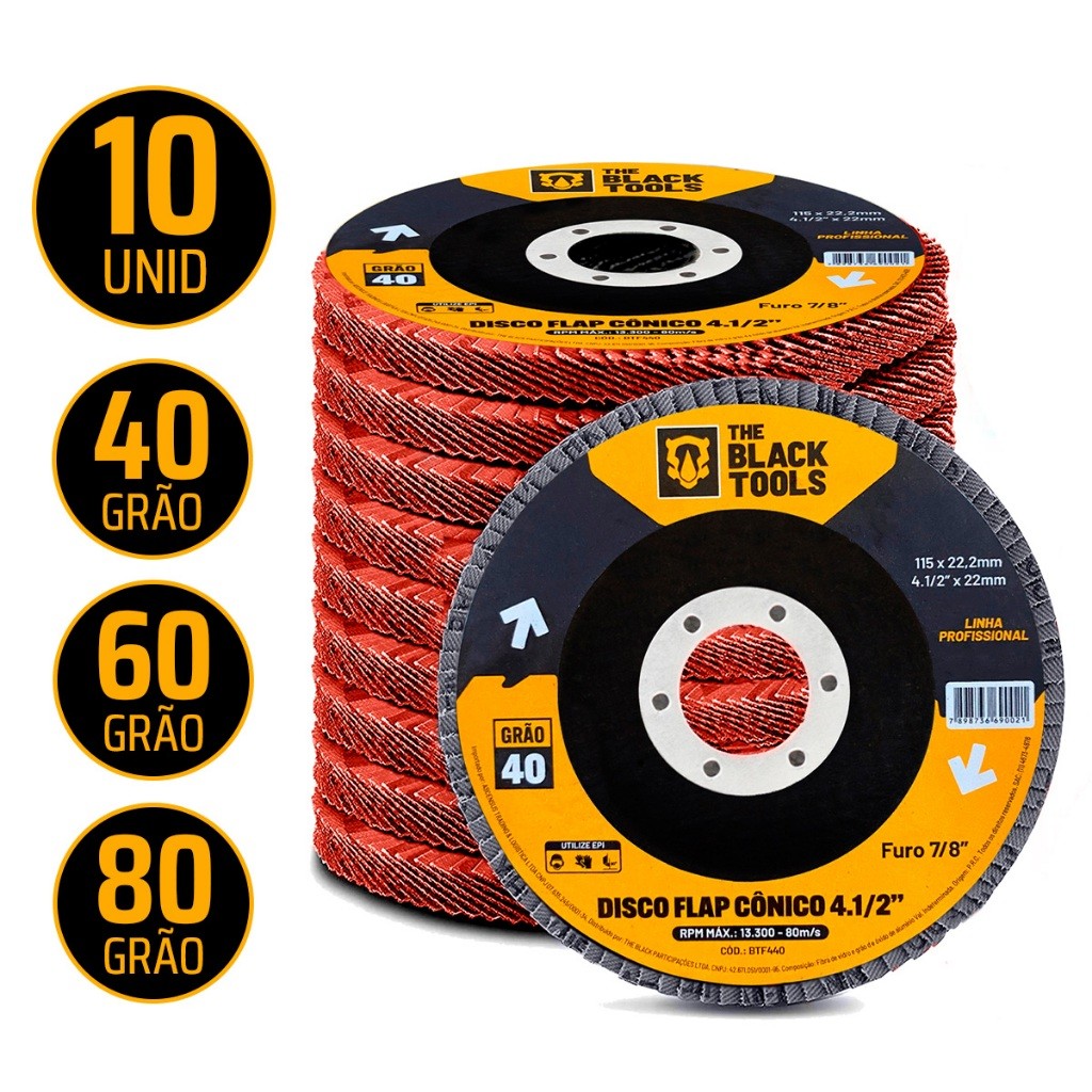 Disco De Lixa Flap 4.1/2 115mm Grão 40-60-80 Para Lixadeira Kit Com 10 Unidades em Oferta na Shopee