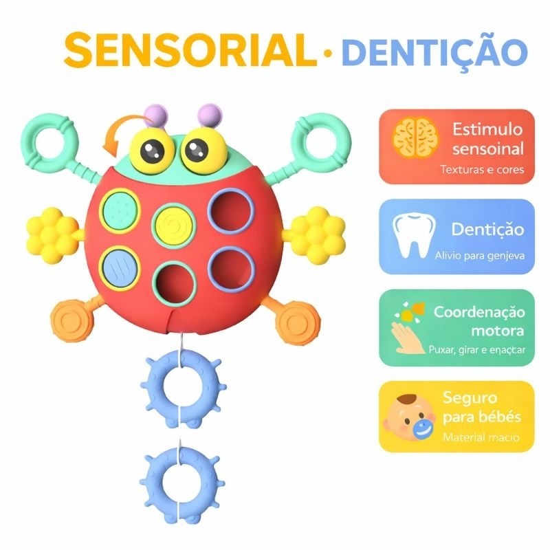 Brinquedo Sensorial Joaninha Bebê | Estímulo Tátil e Dentição | Educativo Montessori