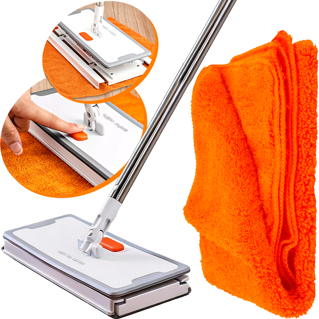 Kit Akora Daxxen Joybos Rodo Mop Limpeza + Pano Magico Limpa Tudo Multiuso Tam 30x30 Laranja