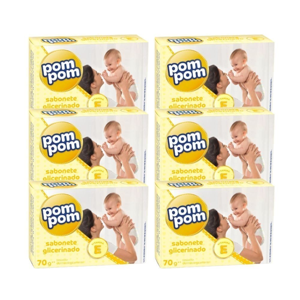6x Sabonete Infantil em Barra Glicerinado Pom Pom 70g - Aroma agradável