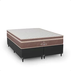 Cama Box Casal Bipartido Couro Preto + Colchão Paris Molas Ensacadas Marrom - e-Shop Casa